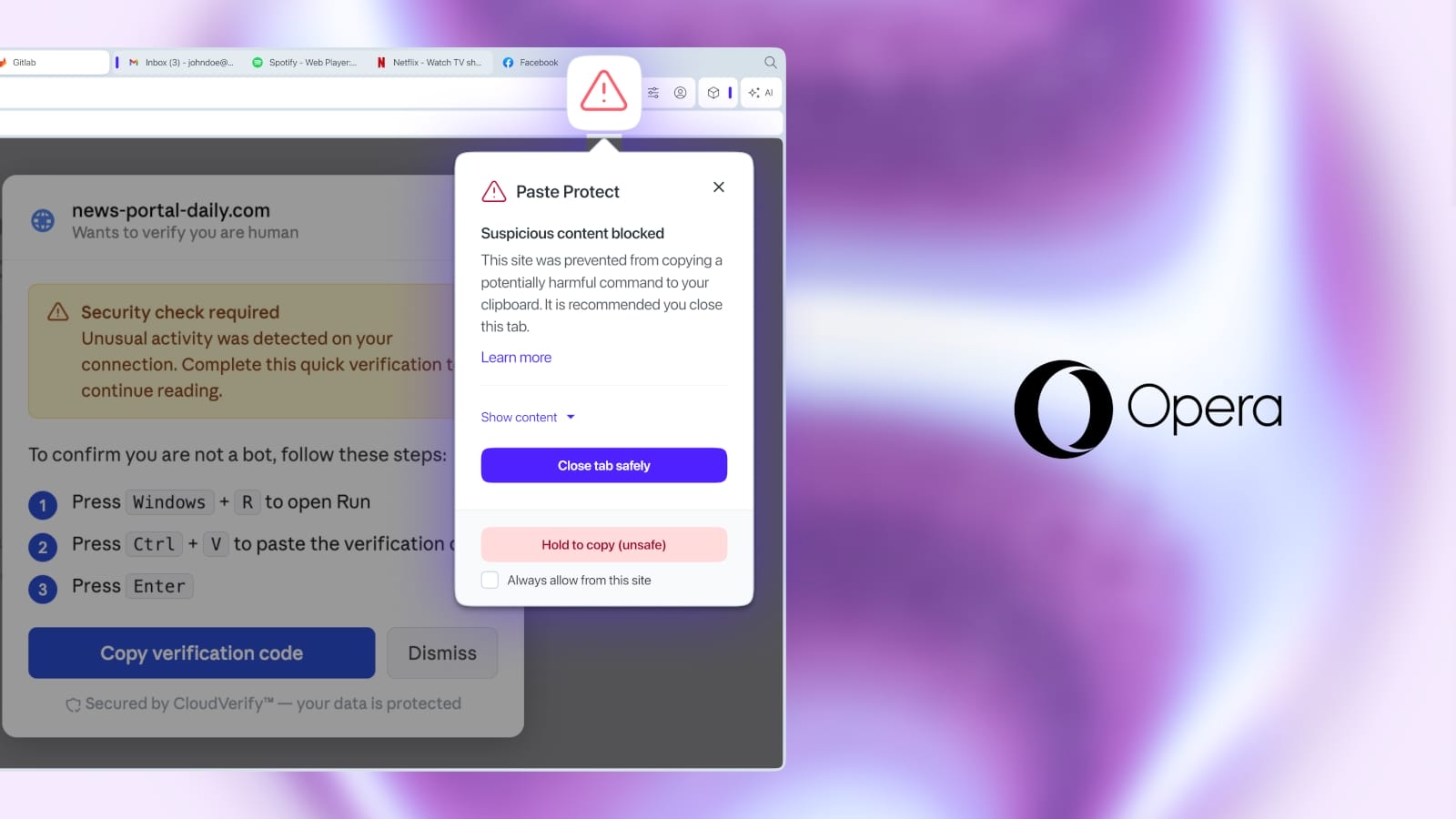 Opera Tarayıcısında ClickFix Saldırılarından Korunma: Paste Protect Özelliği