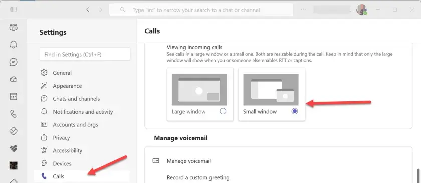 Microsoft Teams'te Gelen Aramalar için Yeniden Boyutlandırılabilir Küçük Pencere Desteği