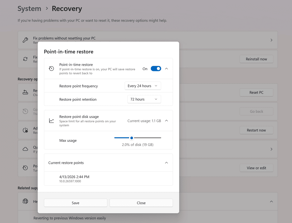 Windows 11'de Nokta Zamanında Geri Yükleme (Point-in-time Restore) Nasıl Yapılandırılır?