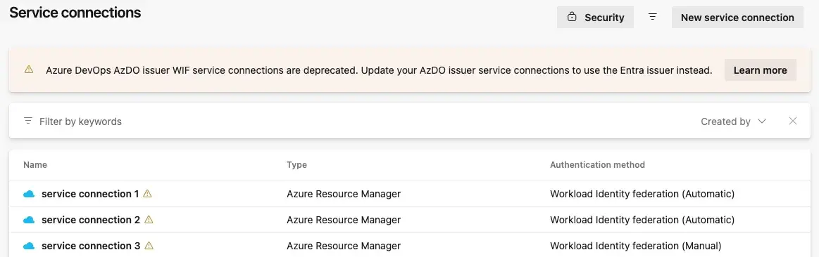 Azure DevOps İş Yükü Kimlik Federasyonu için Azure DevOps Yayımcısının Kullanımdan Kaldırılması